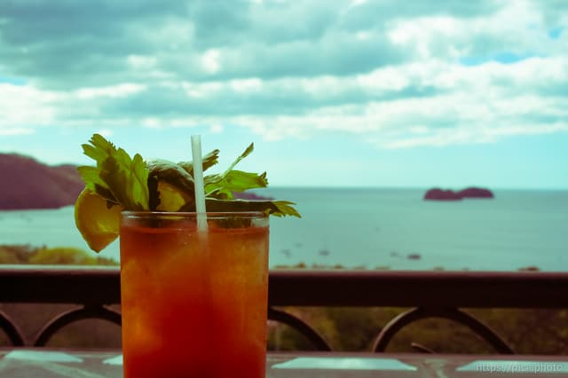 Bloody Mary drink overlooking view
